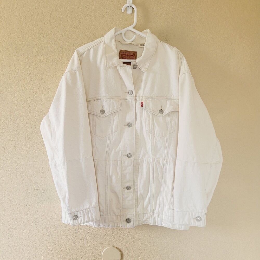 Levis Womens Ivory Baggy Trucker Denim Jacket Size Large Oversized Relaxed